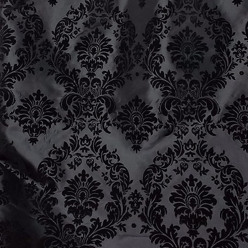 Taffeta Black/ Black Velvet Flocking Damask Fabric per Yard - Etsy