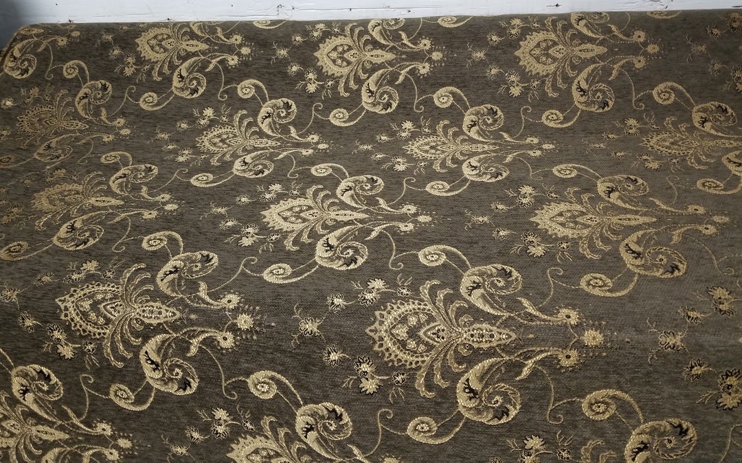 Damask Floral Chenille Fabric Upholstery Fabric, Sage Olive 54 Width