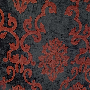 Chenille BAROQUE UPHOLSTERY Fabric Jacquard Damask, 58&quot; wide ,color Black/Red sold by yard in continuous yards