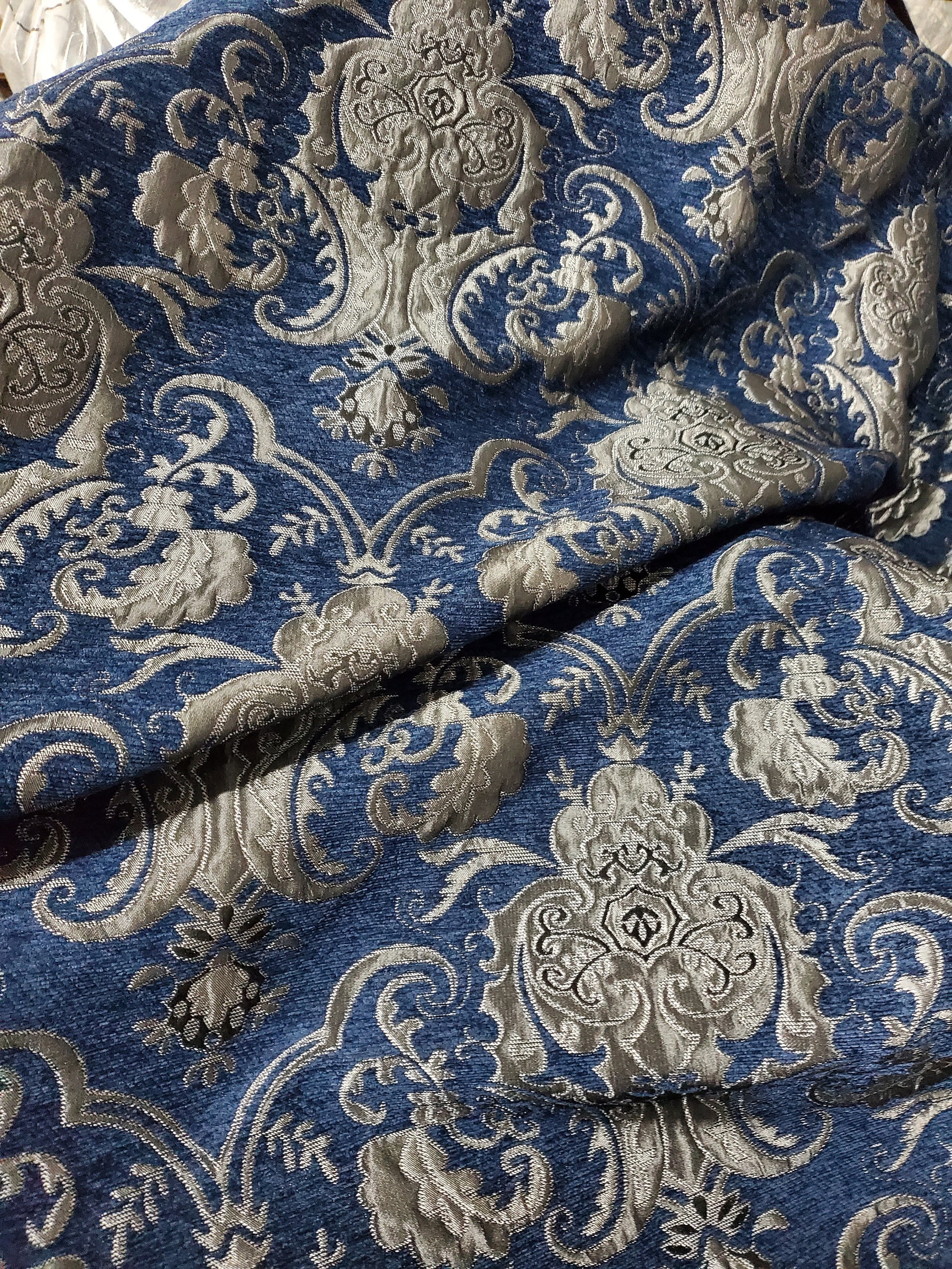 Renaissance Chenille Fabric - Burgundy/Gold Medallion Design Upholstery Material By The Yard