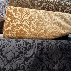 Chenille Fabric Upholstery,  Damask Burnout Chenille Velvet ,Jacquard Damask, 54&quot; wide, color Black/Black , sold by yard in continuous yards