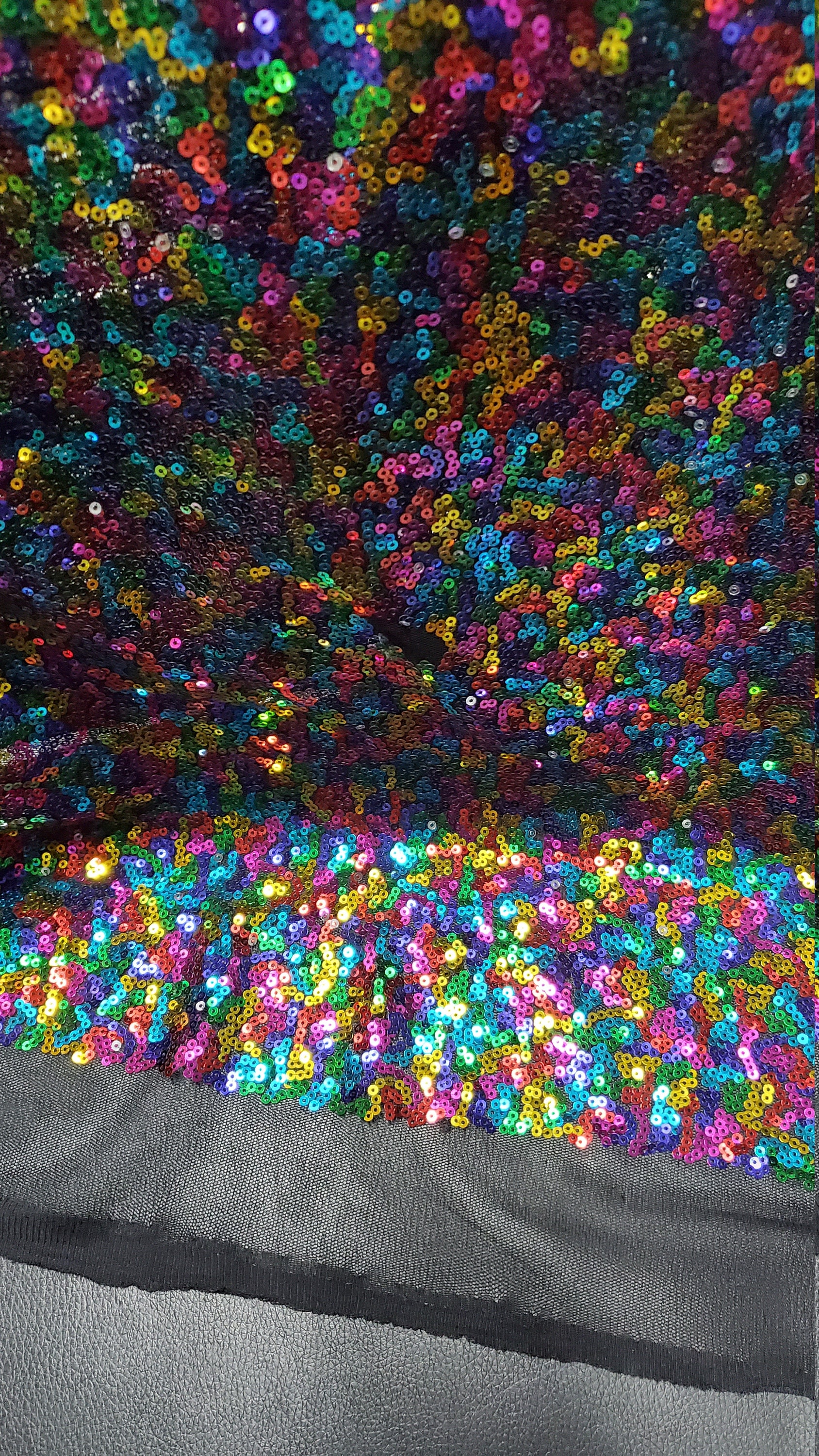 Sequins Color Combination RAINBOW Sequins,glitters Multi Color Sequins , on BLACK Mesh Fabric by ...