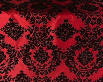 Taffeta Red Black velvet Flocking Damask fabric per yard 60&quot; wide ,Fabric by the Yard