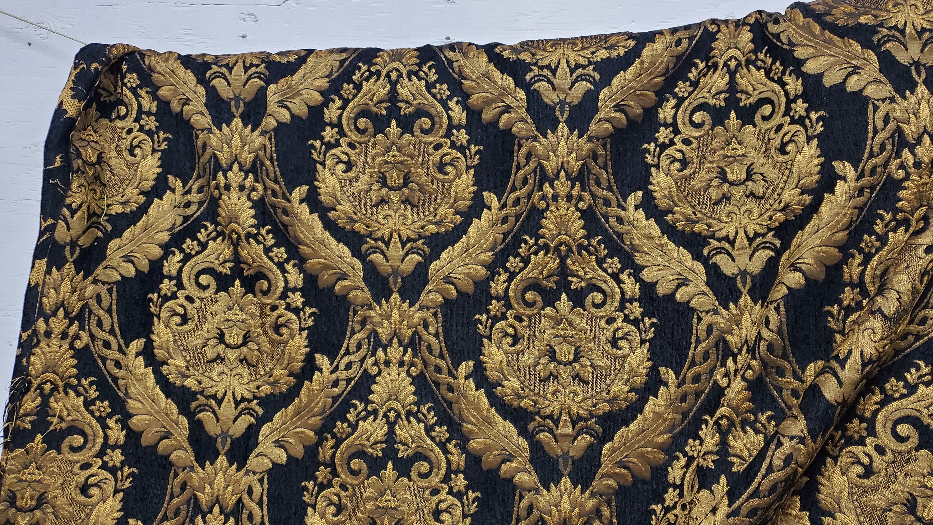 Damask Chenille Fabric Upholstery Fabric Black/ Gold Etsy