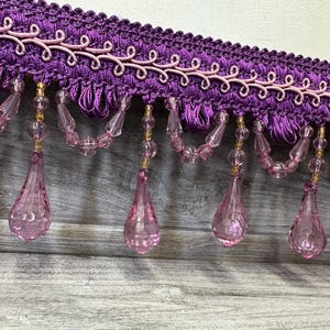 Beaded Trim Fringe 4&#39;&#39; L, W/Gimp Top Sold by The Yard - Purple  , Brand: ad fabric