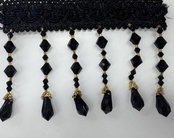 Braided Hanging Beads, Color Black/gold, Tassel Trim Fringe Fabric Ribbon Trimming Handwork DIY Craft Sewing Accessory Lace for Decoration