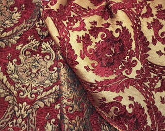 Tissu chenille de tapisserie damassée - tissu d'ameublement, D. Or rouge - largeur 58" - vendu par yard en yards continus