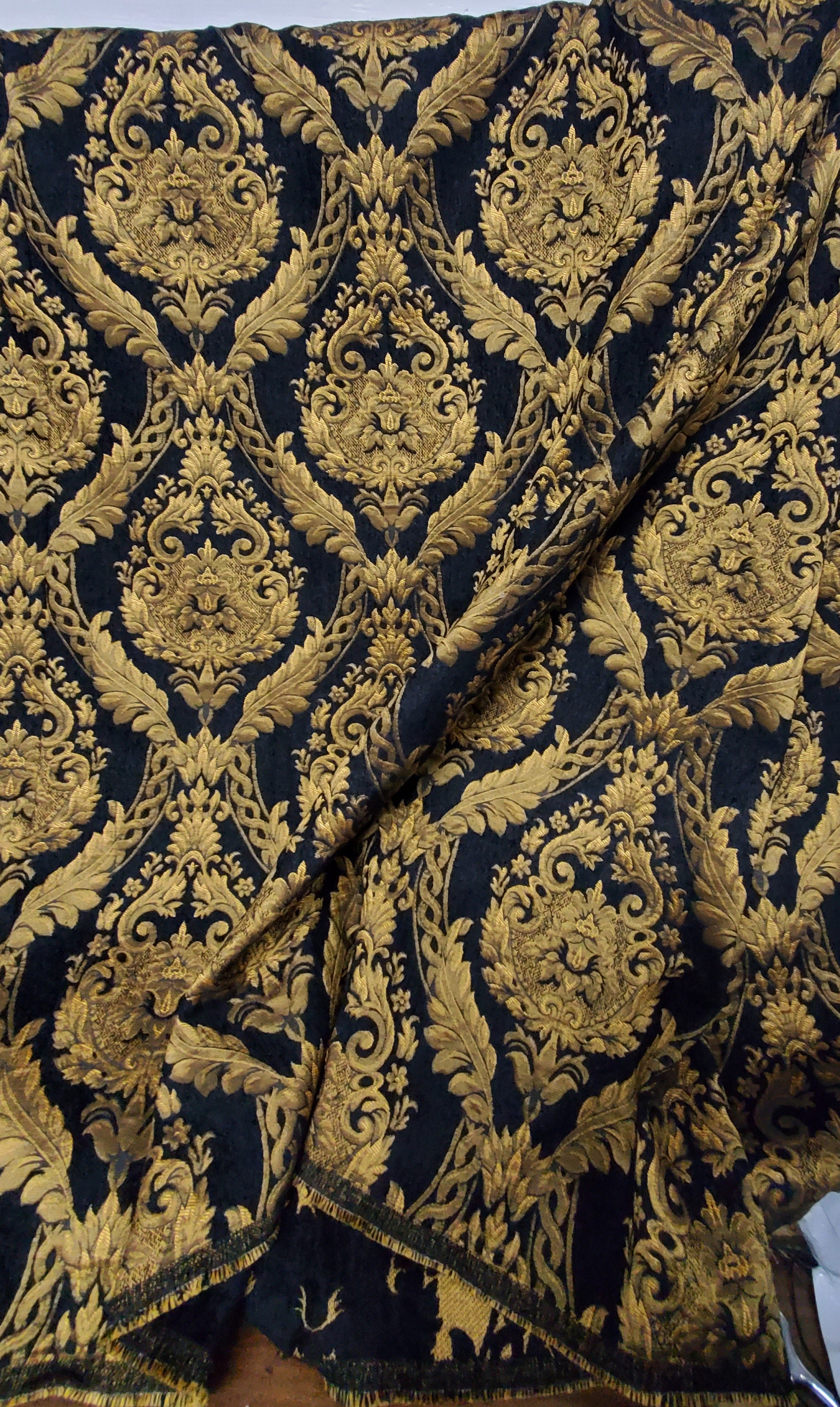 Damask Chenille Fabric Upholstery Fabric Black/ Gold Etsy