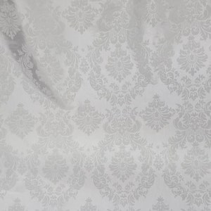 Taffeta Damask , White/White velvet Flocking Damask fabric per yard 60&quot; wide ,Fabric by the Yard