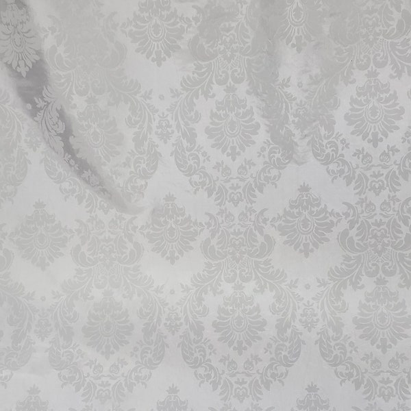 Taffeta Damask , White/White velvet Flocking Damask fabric per yard 60" wide ,Fabric by the Yard