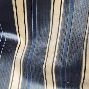 Tissu d&#39;ameublement velours/chenille à rayures Kravet 54&quot; de large, multicolore, bleu jean