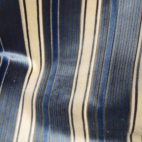 Kravet stripe Velvet/chenille upholstery fabric 54" wide , multicolor , denim blue