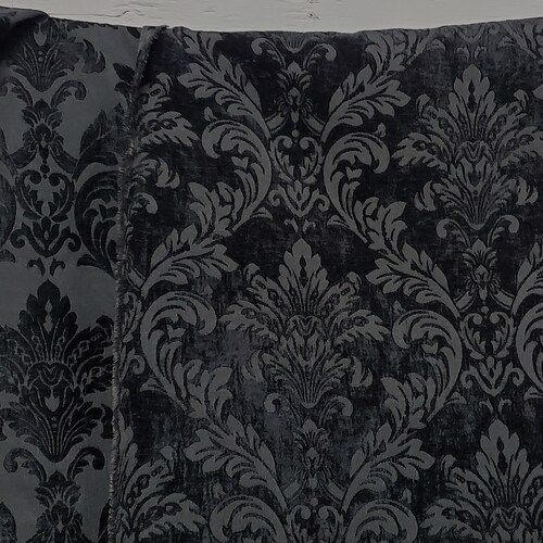 Black Damask Chenille Upholstery Drapery Fabric by the Yard Etsy