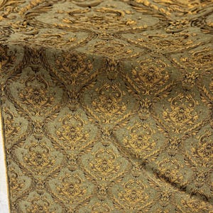 Chenille BAROQUE UPHOLSTERY Fabric Jacquard Damask, 58" wide ,color Sage green/gold, sold by yard in continuous yards