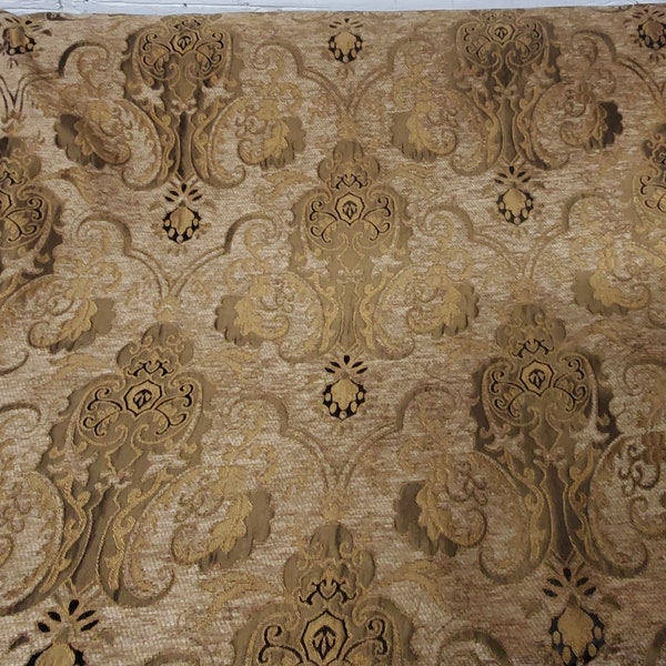 BAROQUE UPHOLSTERY,Damask tapestry chenille fabric - upholstery fabric, Light Gold/ gold - 56" width - sold by yard in continuous yards