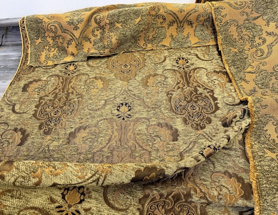 Sage Green Baroque Chenille Upholstery Fabric, Jacquard Damask, 58" Wide, By The Yard