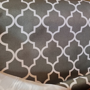 Outdoor Waterproof Upholstery Moroccan White on Grey Canvas fabric 60&quot; Wide