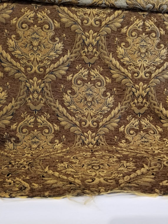 Damask Tapestry Chenille Fabric Upholstery Fabric Brown Gold 56