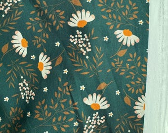 Cotton denim twill, fabric, floral print,  Fabric sold by The Yard Width: 32 inches