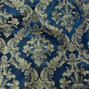 Damask Jacquard Brocade, victorya Classic Fabric 110&quot; Wide, Color Teal Blue, Sold by Yard