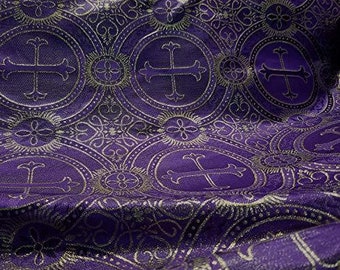 Liturgical Brocade,Church Gorgeous Cross Acetate Taffeta Brocade Fabric Cross Metallic, 54 wide, sold by yard