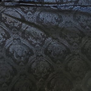 Chenille BAROQUE UPHOLSTERY Fabric Jacquard Damask, 58&quot; wide ,color Black/Black, Reversible, sold by yard in continuous yards