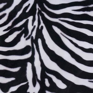 Zebra Velboa Faux Fur Fabric, Velboa Smooth Prints - Zebra White Big, 60&quot; wide, sold by yard / 1/2 yard, etc, in continuous yards.