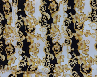 ad Spandex floral print white /gold fabric Print 58'' sold by the yard