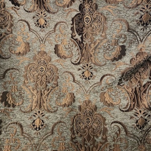 Chenille BAROQUE UPHOLSTERY Fabric Jacquard Damask, 58" wide ,color Sage green, sold by yard in continuous yards