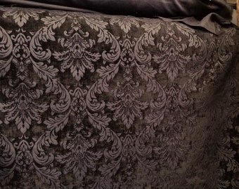 Chenille Fabric Upholstery, Jacquard Damask, 54" wide, color Chocolate, sold by yard in continuous yards