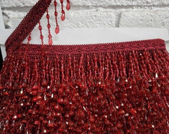 Braided Hanging Beads, Color burgundy Tassel Trim Fringe Fabric Ribbon Trimming Handwork sold by yard