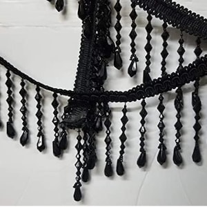 Braided Hanging Beads, Color Black, Tassel Trim Fringe Fabric Ribbon Trimming Handwork DIY Craft Sewing Accessory Lace for Decoration