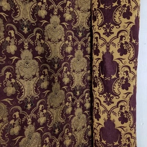 Damask chenille fabric - upholstery fabric, Wine/ gold - 54" width - sold by yard
