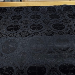 Liturgical Brocade,Church Gorgeous Cross acetatebrocade Fabric Cross Brocade Black Matte 60" Wide