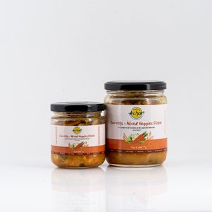 CARROTS + MIXED VEGGIES Achar-- Handcrafted Gourmet Pickle--- (small-batch, no preservatives, gluten-free, vegan)