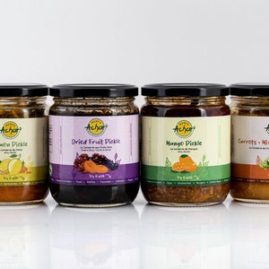 Nani&#39;s Achar : TWO LARGE JARS (Mango, Carro/Mixed Veggies, Dried Fruit, Lemon) - Homemade Pickle Condiment