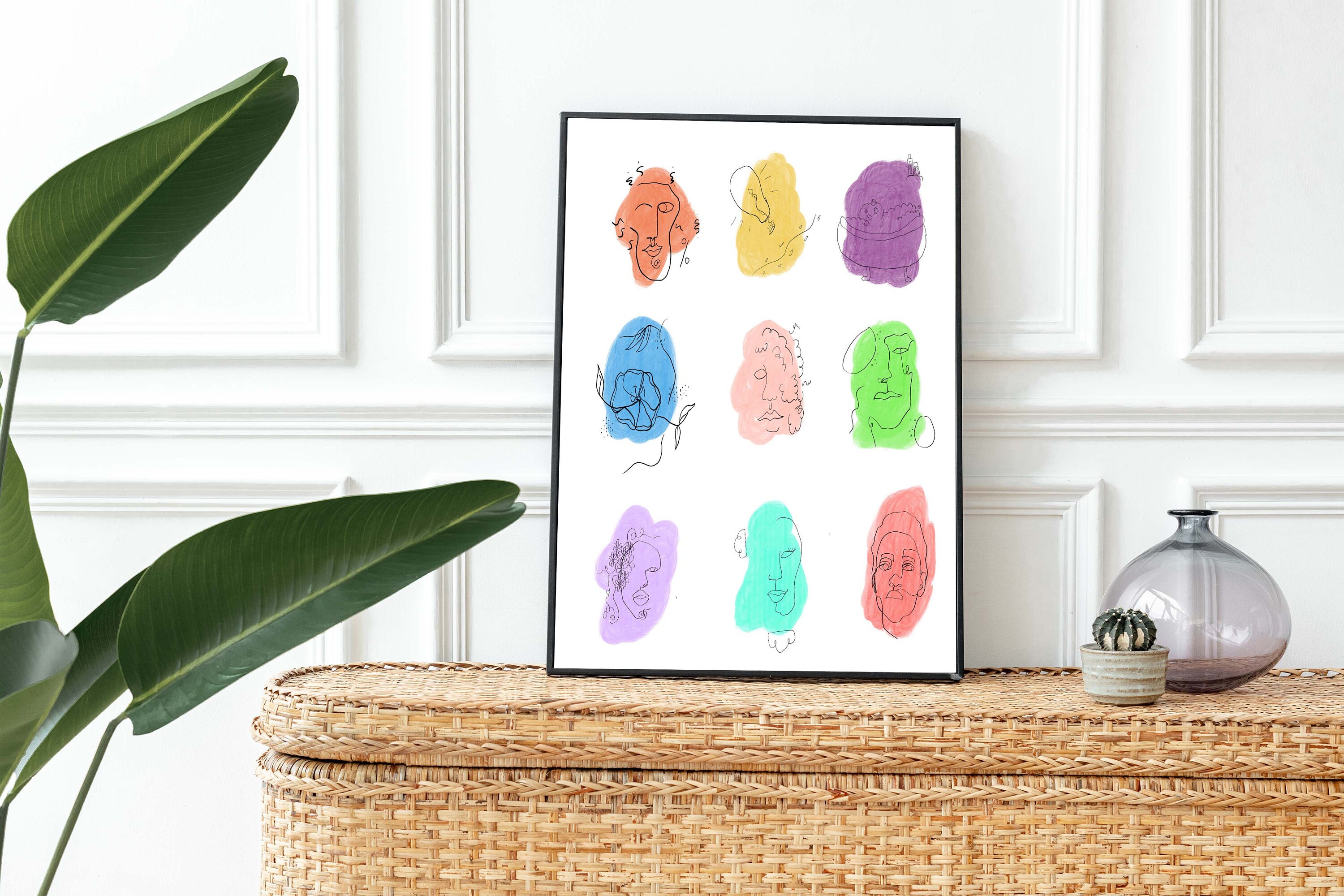 Line Drawing Collage, Modern Wall Art, Line Drawing of Faces Wall Decor ...