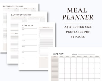 Meal Planner Printable, Weekly Menu Planner, Freezer Pantry Inventory, A4 Letter PDF Printable