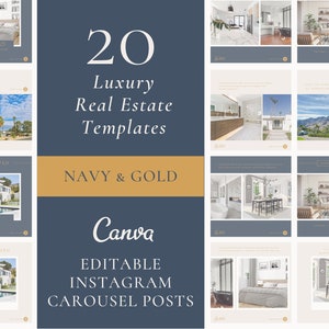 Real Estate Agent Social Media Templates, Instagram Carousel Posts, Luxury Real Estate Marketing, Gold Social Media Templates