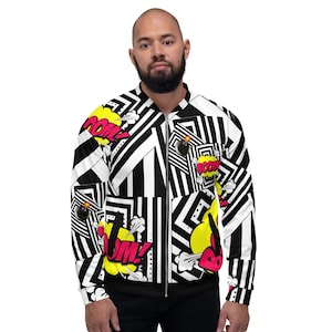 Bomb Bomb Graphic | Hipster | Striped | Pop Art | Custom Art Print Unisex Bomber Jacket