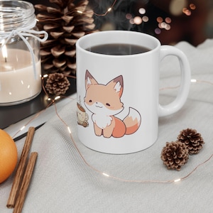 Ceramic Mug, Cute Kawaii Fox Coffee Mug - Animal Lover Gift, Tea Cup, Kitchen Decor, Gift for Her, Unique Gift Idea