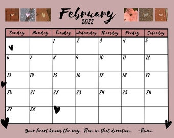 Digital Download - Printable February 2022 Calendar - Fillable, Printable - PDF, PNG, JPG - Instant Download