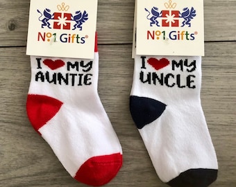 Unisex Seamless I Love My Auntie Uncle Baby Newborn Infant Toddler Cotton Rich Novelty Socks 0-3 Years