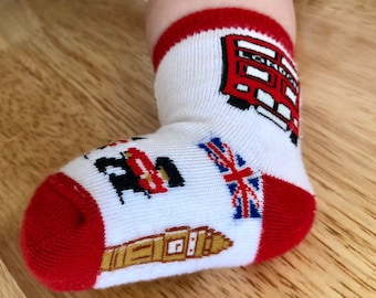Unisex London Union Jack Big Ben Guard Baby Newborn Infant Toddler Cotton Rich Novelty Socks 0-5 Years