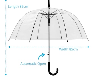 Clear Dome Black Frame See Through Transparent Auto Open Wedding Brolly Umbrella