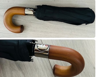 Wooden Crook Handle Compact Auto Open&Closed Windproof Umbrella