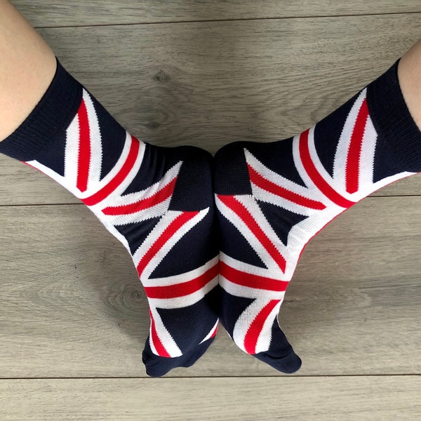 Union Jack British Flag Patriotic Socks, Novelty Fun Gift Women's Men’s Socks