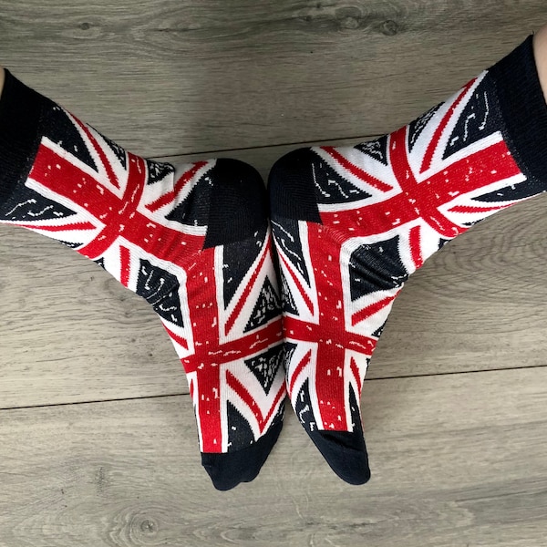 vintage Union Jack drapeau britannique chaussettes patriotiques, nouveauté amusant cadeau chaussettes pour hommes femmes