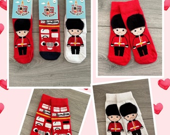 Unisex Seamless London Bus Royal Guard Baby Newborn Infant Toddler Cotton Rich Novelty Socks 0-4 Years