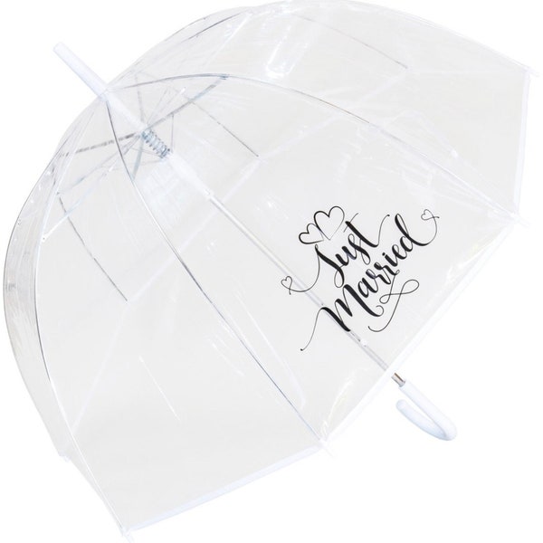 Dôme transparent Just Married - Parapluie de mariage transparent à ouverture automatique transparent